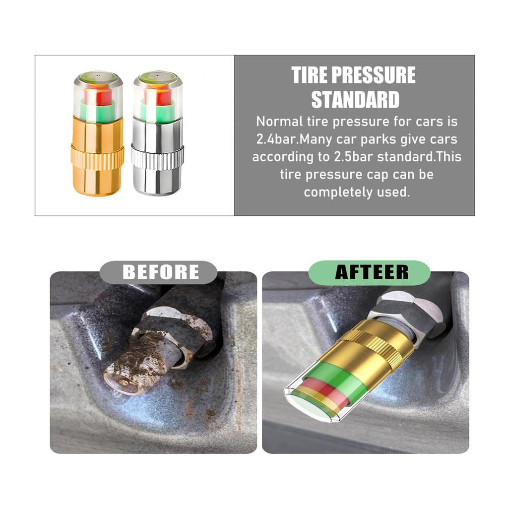 4 PCS Tire Pressure Monitor Stem Caps, 2.4Bar 36PSI Car Tire Pressure Monitor With 3-Color Eye Alert, Universal Stem Caps For Cars