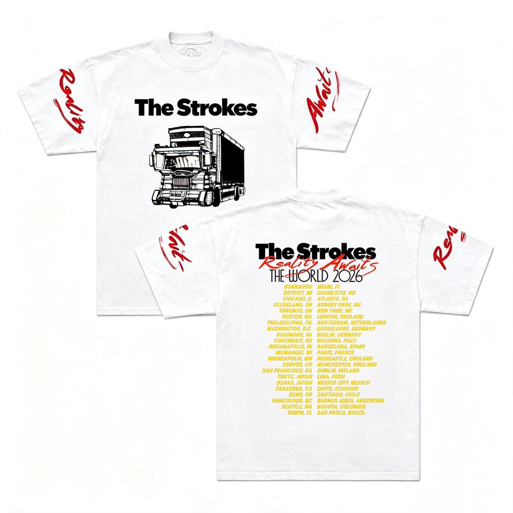 The Strokes Kapela Reality Awaits Světové turné 2026 Tričko Y2K Muži Ženy Gotické Bavlněné Oversized Tričko Úzký Potisk Kulatý výstřih Ležérní Tričko