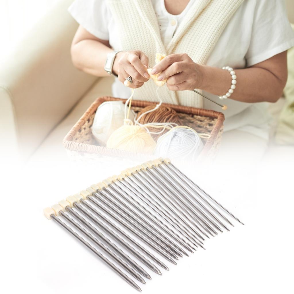 22Pcs Knitting Needles Stainless Steel Straight Single Pointed   Wool Weaving Tools(35cm )