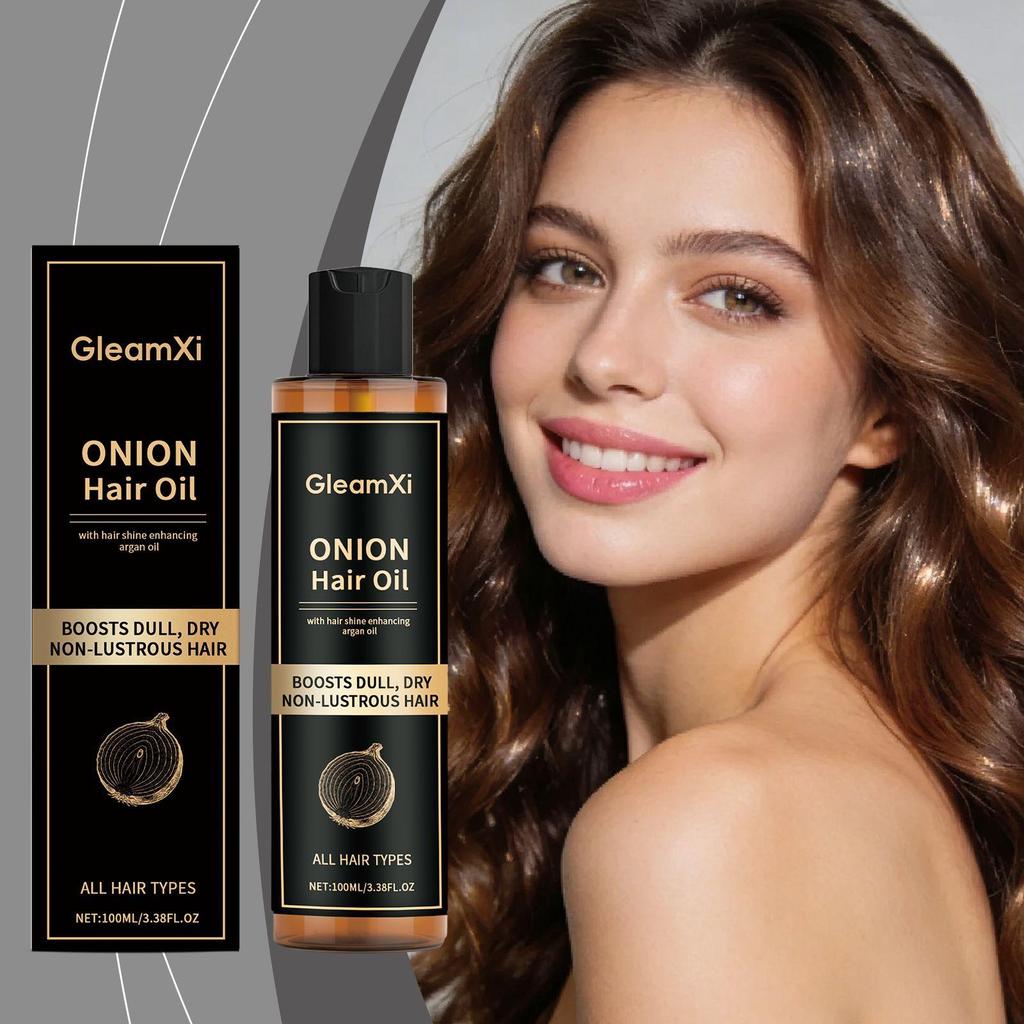 Onion Brightening Hair Care Oil, Natural Fluffy, Supple and Shiny Hair Care, Frizzy Hair Care Oil