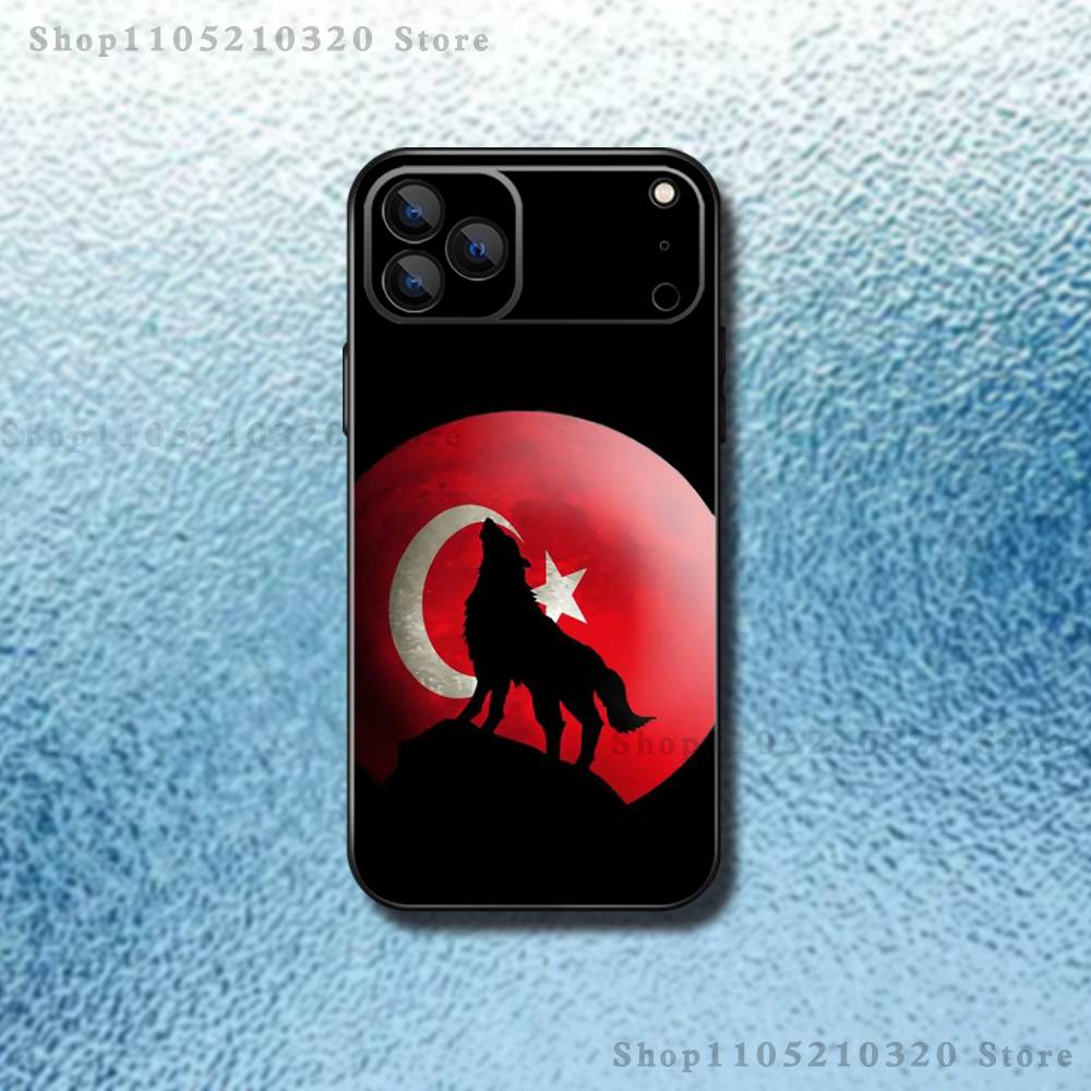 

Cool Turk Wolf Flag Phone Case For iPhone 17,16,15,14,13,12,11,Pro Max,XSX,,XR,SE,Mini,8,7,Soft Silicone Black Cover iPhone15