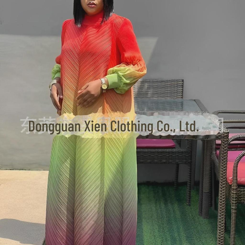 Miyaki Dlouhé šaty s plisovaným gradientem a nafouknutými rukávy pro ženy