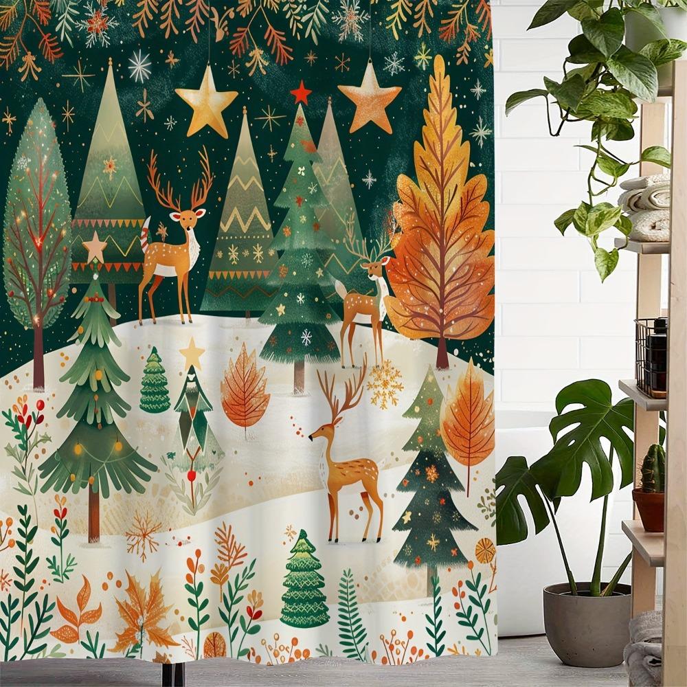 

Рождественская елка Олень Моющаяся Грязеотталкивающая Занавеска для душа Лейка Водонепроницаемая Полиэстеровая Занавеска для ванны Для домашнего декора 90x180CM