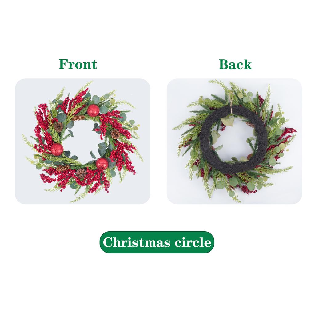 70CM Artificial Christmas Eucalyptus Garland with Red Berry Pinecones Handmade Xmas Decoration for Home Fireplace Party Mall