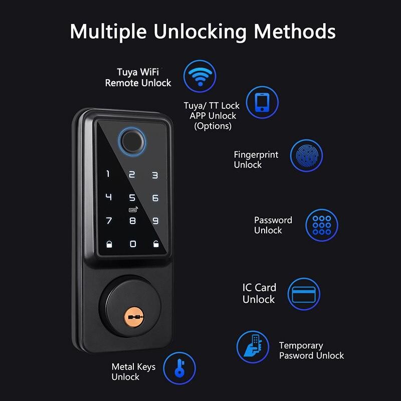 A1 TT Lock/ Tuya WiFi Auto Fingerprint Smart Door Lock Digital Electronic Door Lock With Door Sensor Password/IC Card/APP/Key