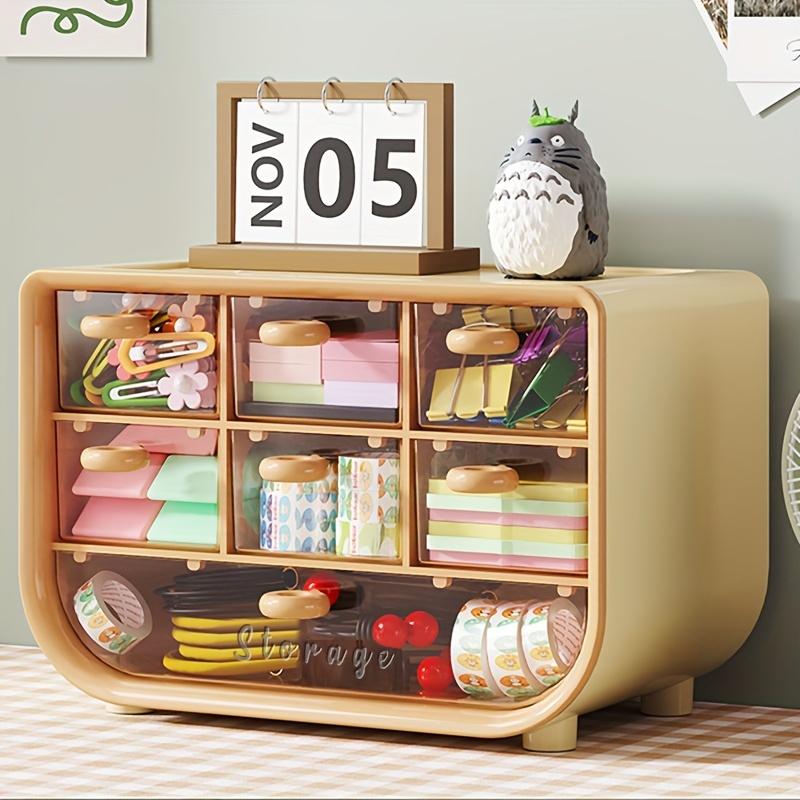 7-Compartment Desk Organizer,Dustproof Plastic Storage Box with Drawers for Stationery, Cosmetics & Jewelry for Office & Dorm Room,Home Organization