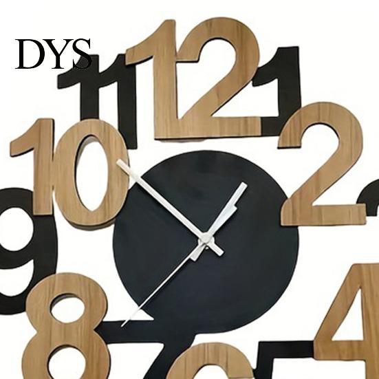 Office Decorative Clock Hollow Letter Wooden Wall Clock, Easy to Read Irregular Analog Living Room Modern Silent for Bedroom Decor