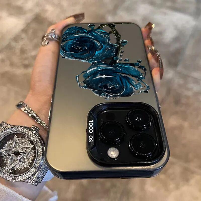 Luxury Ice Blue Rose Electroplate Silver IMD Case For Redmi 12 13C For  Redmi Note 13 12 11 10 Pro Plus 12S 11S Back Cover
