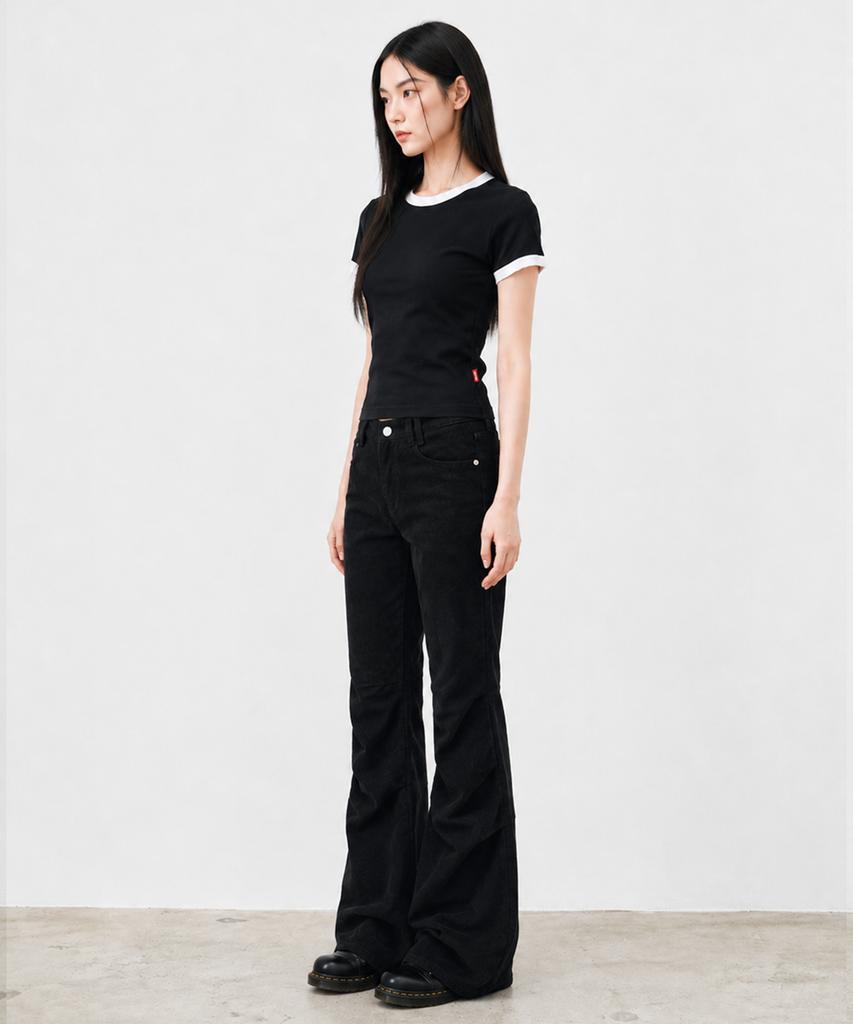 ADERNM Daily Crop Ringer T-Shirts (Black)