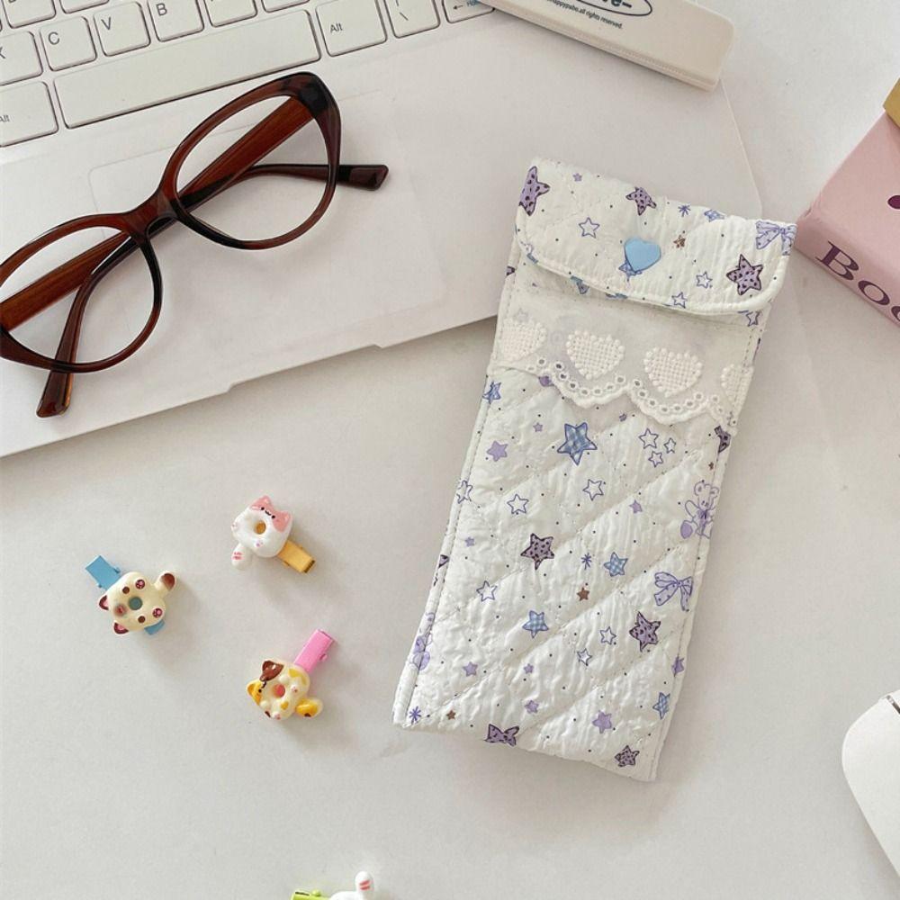 Sweet Cute Pencil Case Lace Heart Lovely Eyeglasses Case Cotton Glasses Storage Bag  Student