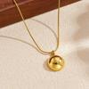 Gold Plated Stainless Steel Herringbone Chain Necklace with Round Dome Pendant for Women