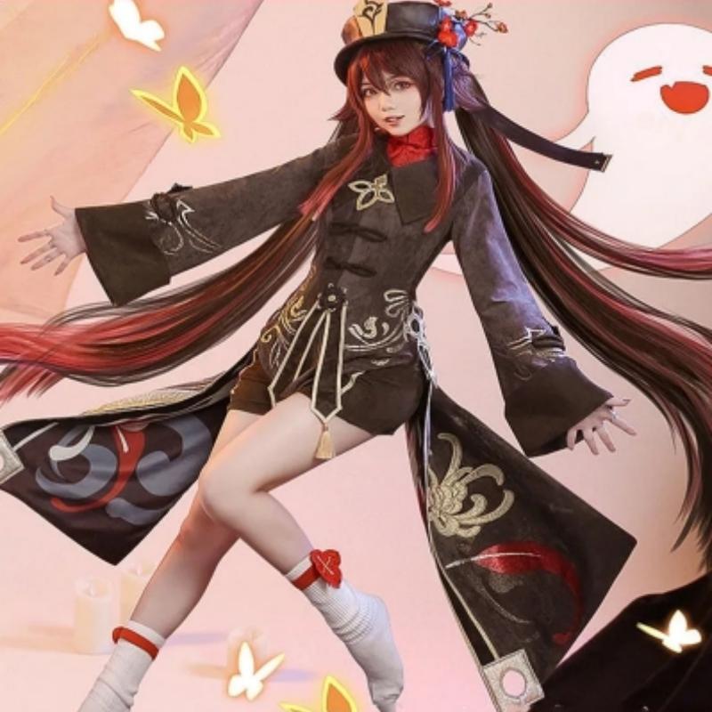 Impact Hutao Cosplay Costume Shoes Uniform Wig Chinese Style Halloween Costumes for Women Game Hu Tao