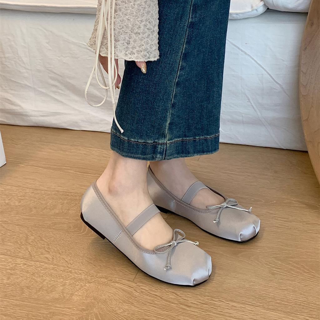 Fashion Bailamos Brand Women Luxury Satin Silk Ballet Shoes Woman Classic Square Toe Bowtie Elastic Band Ballerina Soft Flats Size40