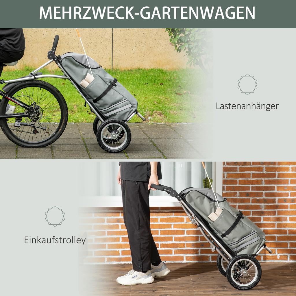 3-in-1 Shopping Trolley Shopping Cart Bike Trailer Hand Truck, 53 X 43 X 110cm, Gray+Silver