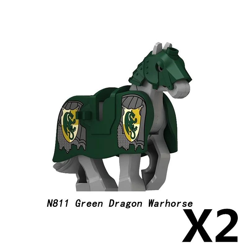 MOC Medieval Red Lion Black Eagle Castle Soldier Knight Horse Mount Building Block Military Figure Vest Armor Flag Toy Gift B036