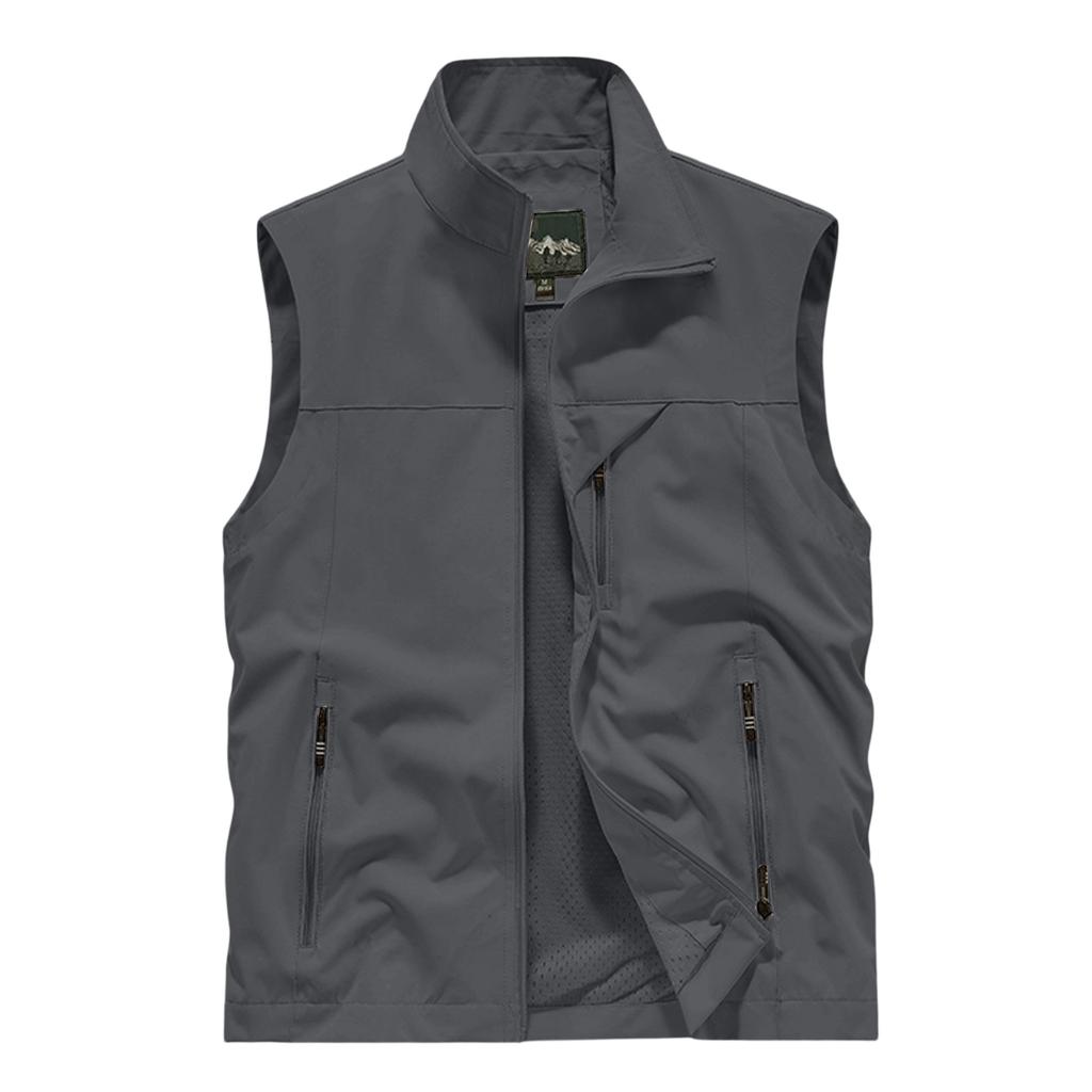Men's Summer Multi-Functional Pocket Fishing And Hiking Vest: Lightweight Sleeveless Stand-Up Collar Jacket