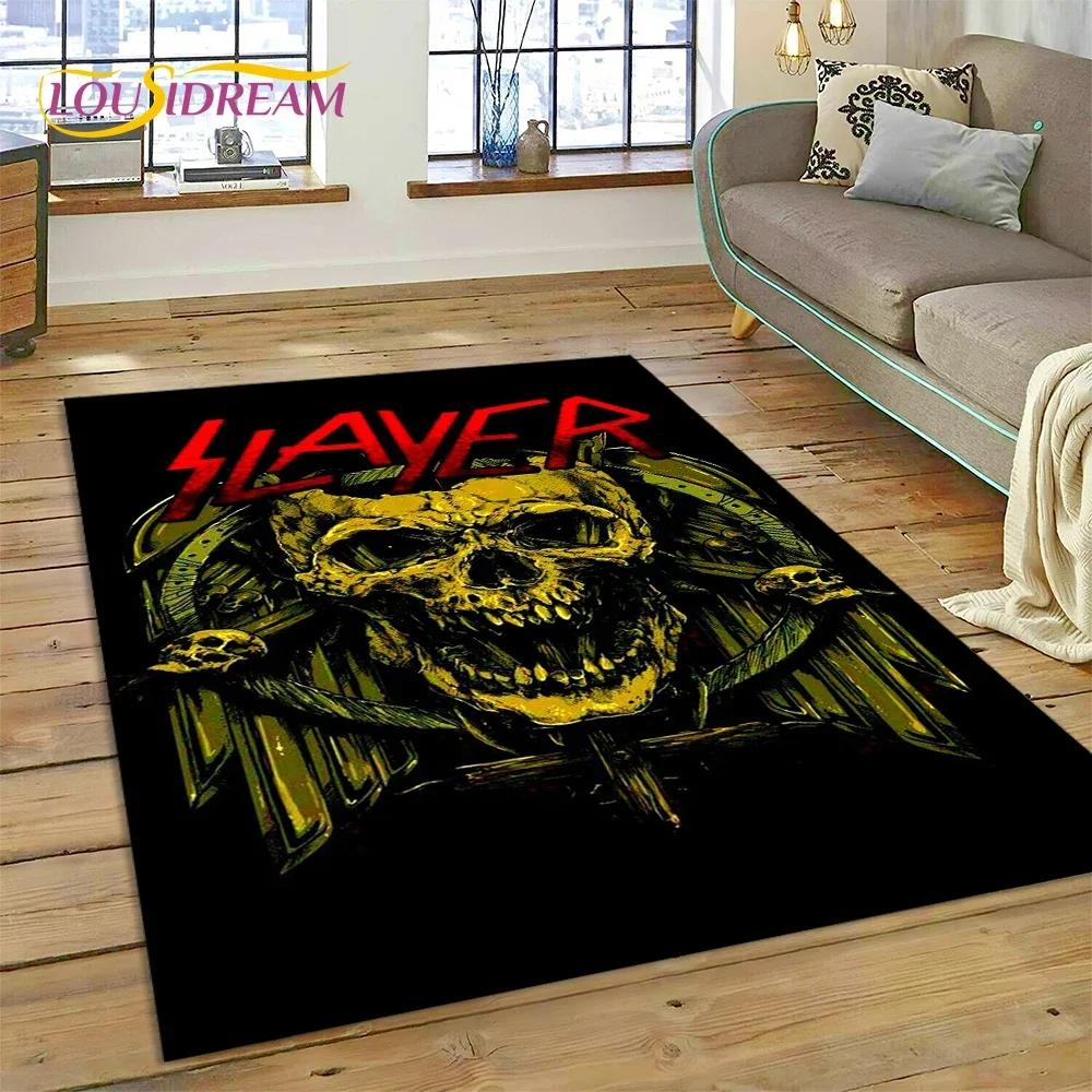 Tappeto Rock Slayer Heavy Metal Band 3D per Camera da Letto Soggiorno Casa Decorazione Divano, Gioco Bambini Grande Tappetino Decorativo Pavimento Regalo