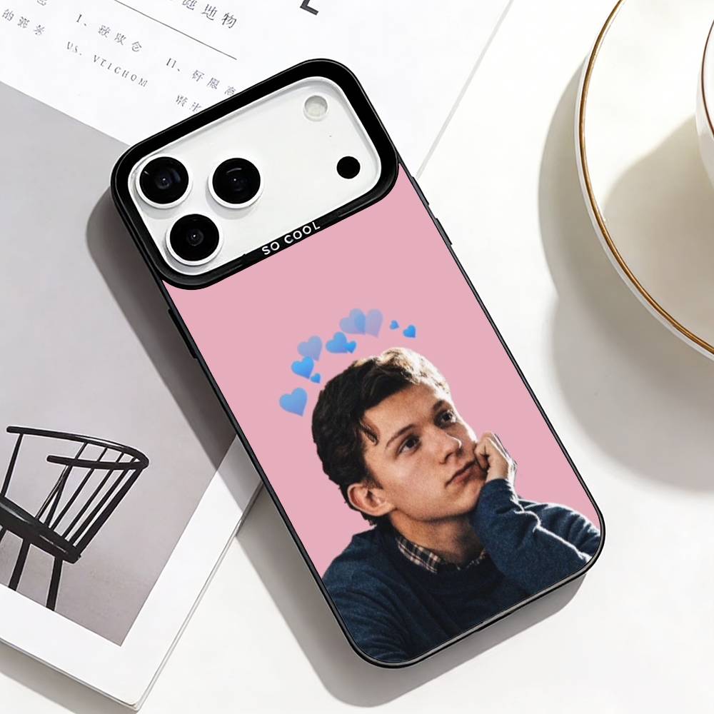 Youthful Charm Star T-Tom Holland Phone Case For iPhone17,16,15,14,13,12,11 Plus,Pro Max Black Border Silver Plated Cover