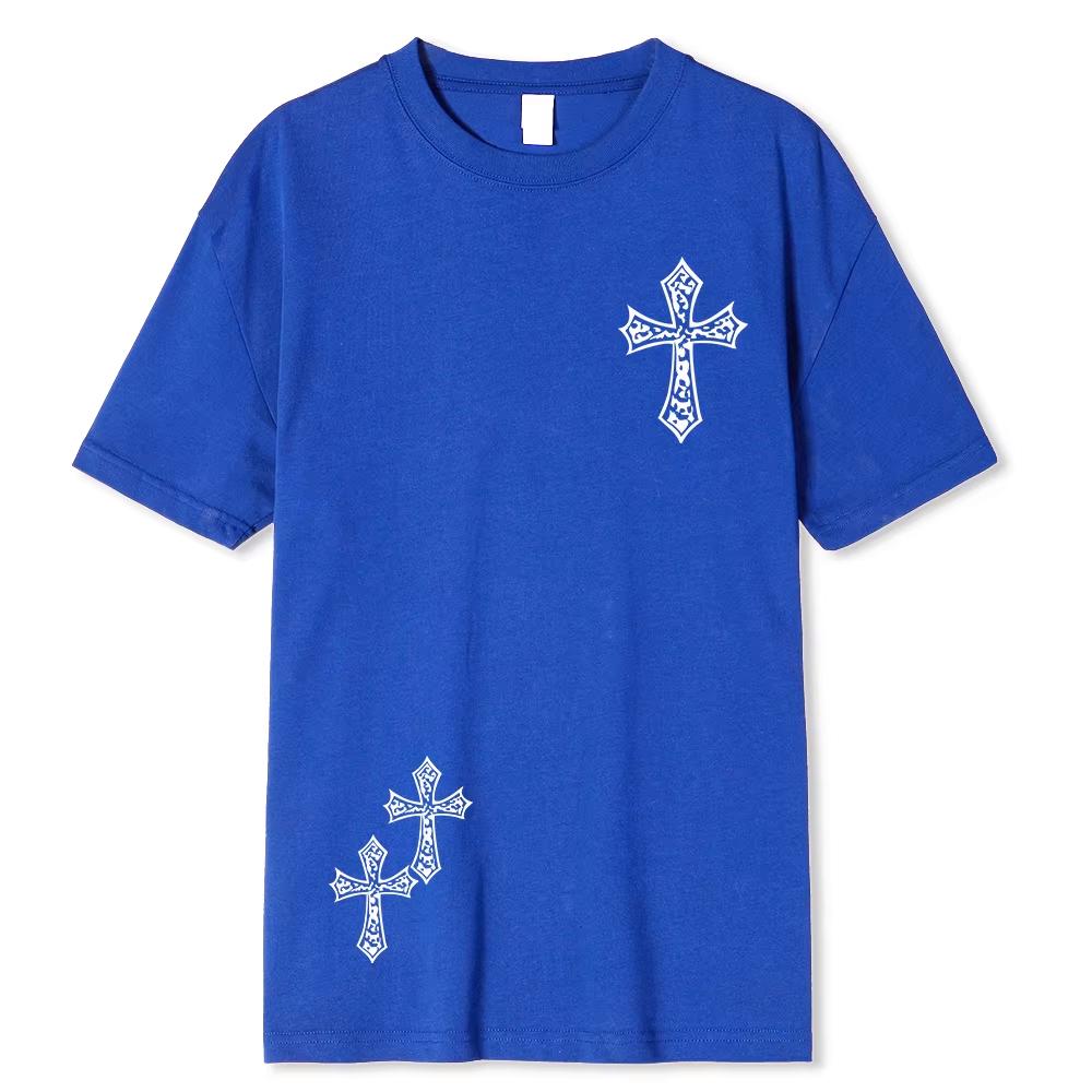 Black Diamond Cross Printed T-shirt, Summer Gothic Harajuku Short Sleeved T-shirt, Anime Hip Hop T-shirt, Men's Large T-shirt