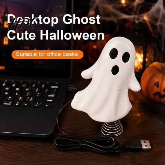 Spooky Home Decorations Cute Ghost Night Light with Spring Base USB Powered Mini Halloween Unique Holiday Gifts Tree Topper LED for Party,