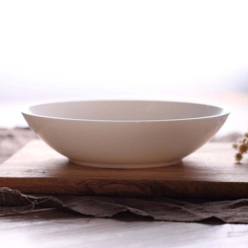Ceramic Plate Creative Pure White Bone China Tableware, Chinese Household Soup Plate Restaurant Plates