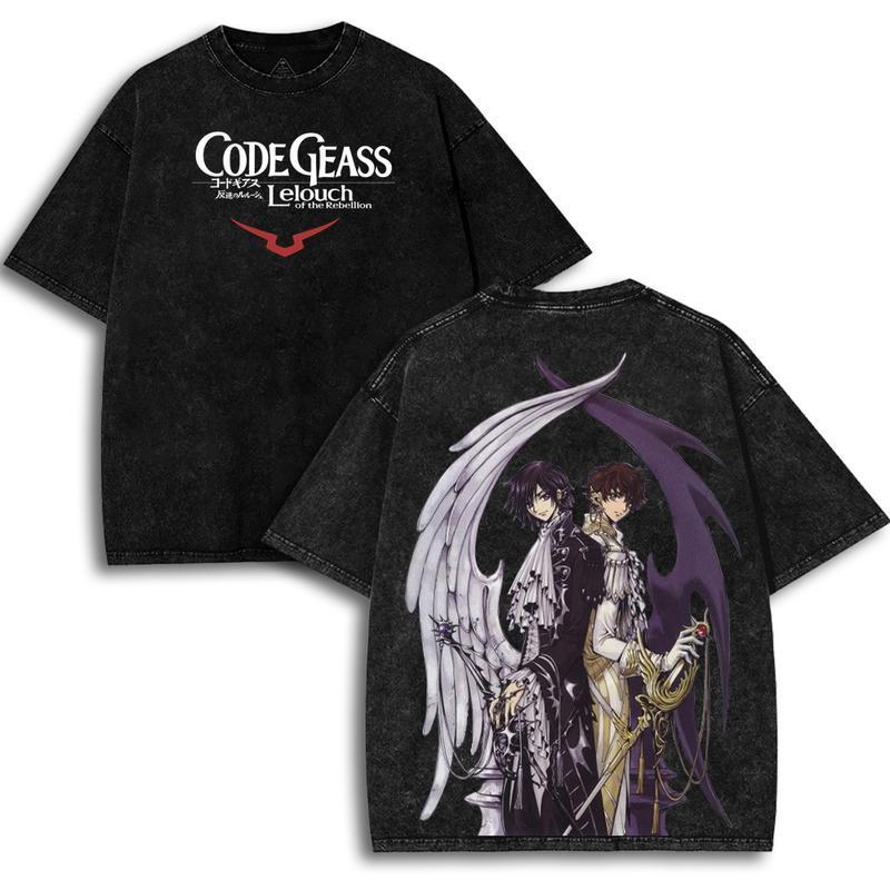 Camiseta de Anime Caliente Code Geass Modelo Nuevo Lavada Talla Grande Personalidad Ropa Unisex Ropa para todo el año Lavada Moda Retro suave