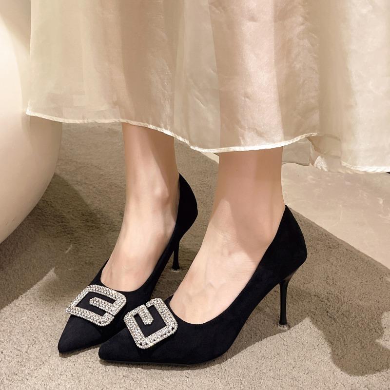 Fashion 2025 New Casual Heels Women Shoes Spring Pumps Slip On Pointed Toe Latest Shallow Mouth Sandals Ladies All-Match Shoes