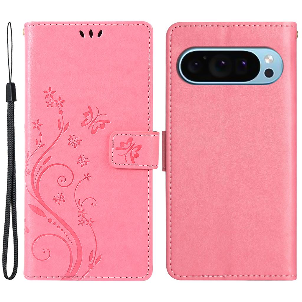 For Google Pixel 9 Pro XL Cell Phone Case Butterfly Imprinted Anti-Scratch Leather Wallet Cover