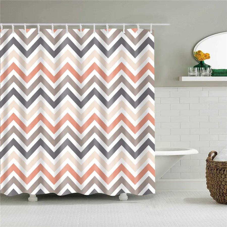 Black and White Shower Curtain Geometric Pattern Waterproof Polyester Home Decor Bath Curtains with Hooks Bathroom Accessories