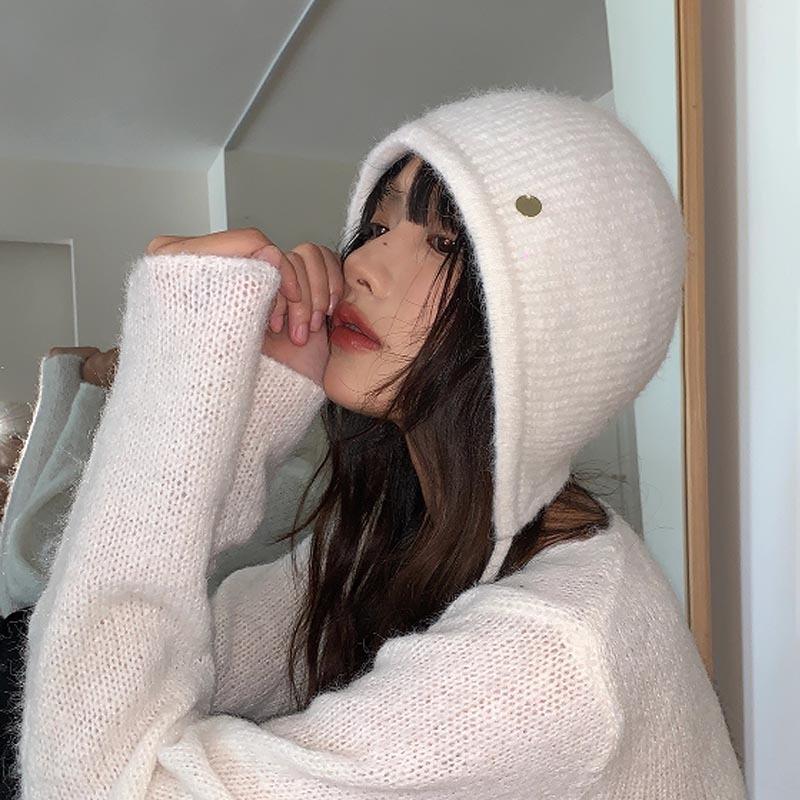 Knitted Strap Headgear, Women's Autumn and Winter Cold-proof and Warm Wool Hat, Small Face, Big Head Circumference, Ear Protection Hat