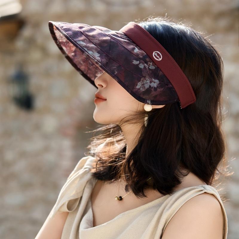 Temperamento Diseño Sentido Horquilla Ala Grande Sombrero de Sol de Copa Vacía Viaje al Aire Libre Anti-UV Cara Pequeño Sombrero de Sol