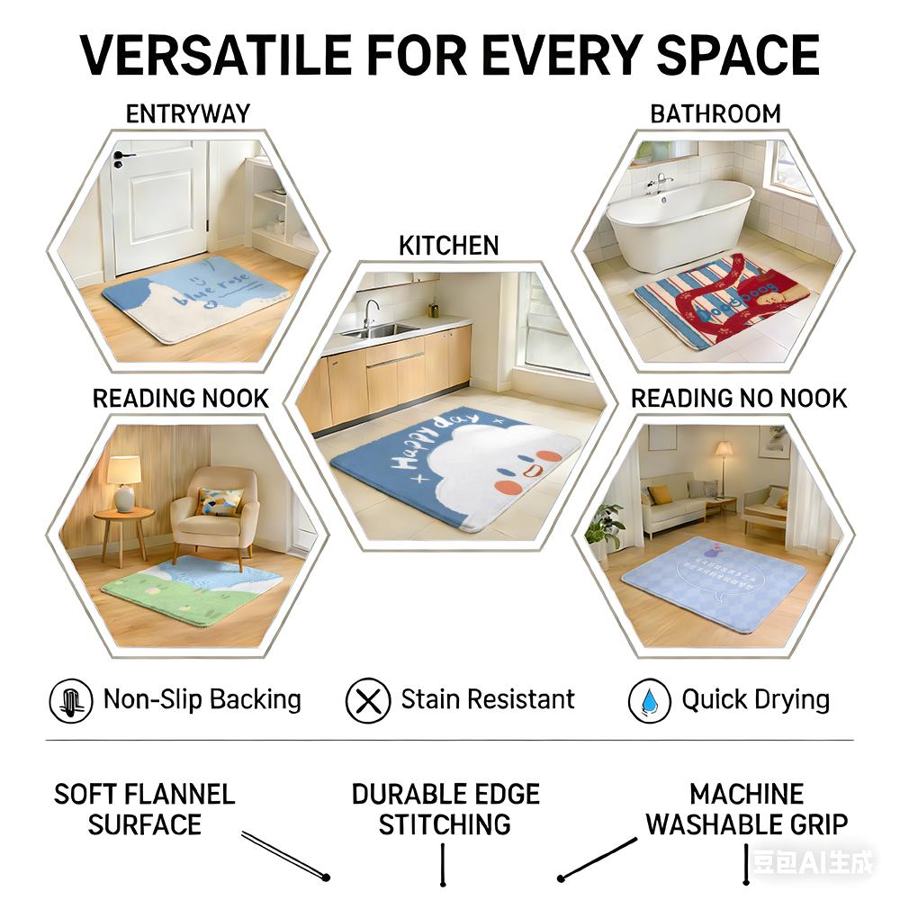 Floor Mat Eco Flannel Doormat Non-Slip Odorless Indoor Soft Short Plush Floor Rug INS Korean Cute Style