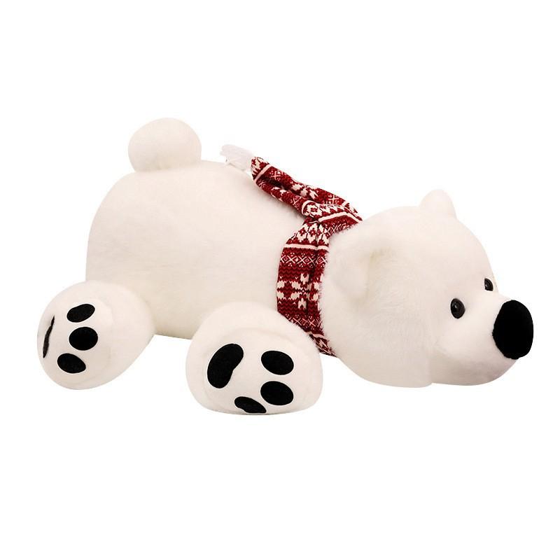 Cartoon Big Nose Polar Bear Plush Toy, Cute Lying Down Stuffed Animal with Scarf, Soft White Bear Doll Gift