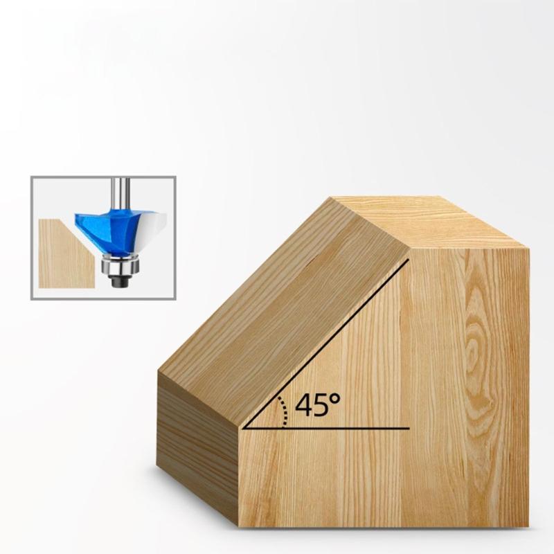 4pieces 1/4"/1/2" Shank Chamfer Router Bit Woodworking Milling Cutter 45Degree Knife with Top Bearing Bevel Edge