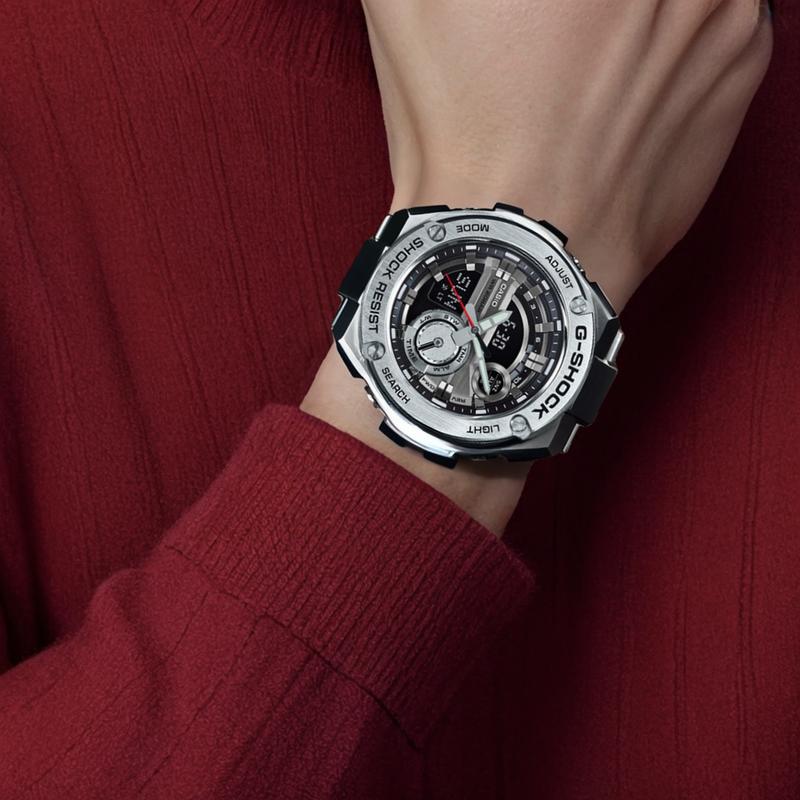 Casio G-STEEL Series-Disc Dual Display Dual Display Watch Quartz Movement Stainless Steel Strap Japanese and Korean Watch Men's Watch GST-210D-1A