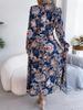 Turndown Collar Print Flower Button Dress High Waist Elegant  Shirt Dress for Women Long Sleeve Loose Dresses Causal Dress