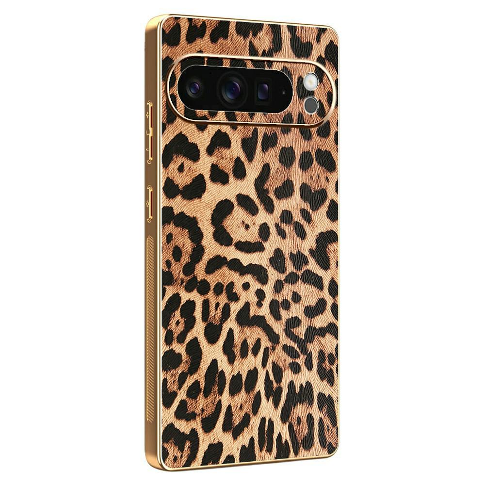 

For Google Pixel 10 Pro XL Case Leopard Print PU Leather Coated PC+TPU Electroplating Phone Cover A