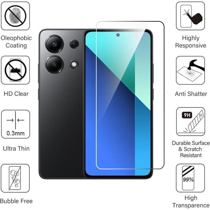 Protecteur d'écran - E.F.Connection - Redmi Note 13 - Verre Trempé - 4 Pièces - Ultra Fin Antichoc