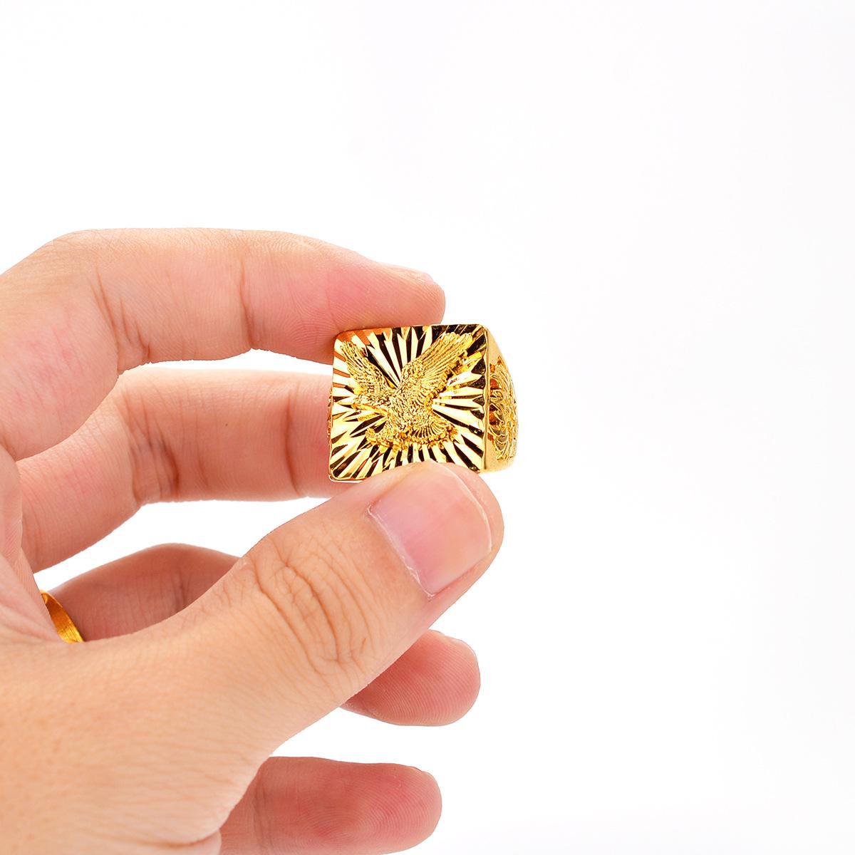 

Мужское кольцо с драконом, покрытым 24-каратным золотом, и орлом Гуаньюй из вьетнамского песочного золота. Adjustable Opening