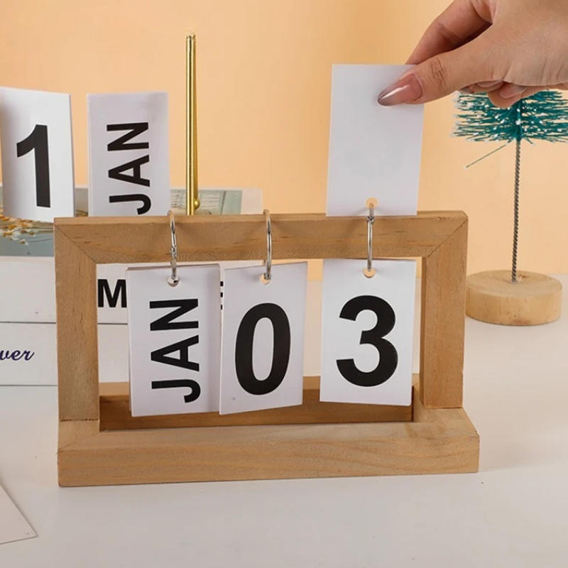 Wooden Vintage Home Calendar Cafe Desktop Decorative Rustic Ornaments DIY Flip Planner Table Perpetual Calendar Office Supplies