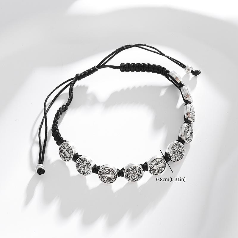 Bracciale Croce di Gesù San Benedetto Catena in Corda Regolabile Intrecciata a Mano Gioielli Cristiani per la Preghiera Fede San Benito per Uomini Donne