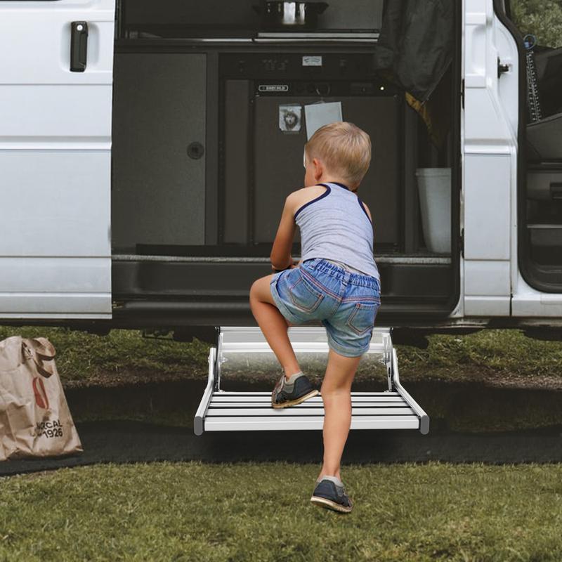 Anti Slip Folding RV Step with Auto Sensor LED Light Bar Aluminum Alloy Lightweight Step for Motorhome Night Entry