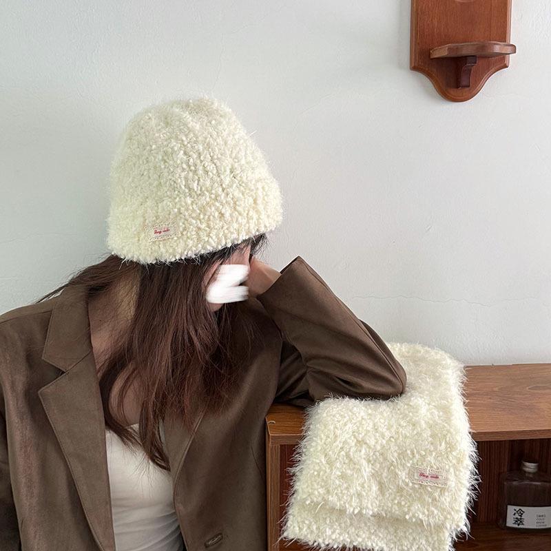 Bright Color Knitted Scarf and Hat Set - Solid Winter Warm 2-Piece for Women