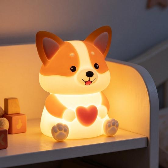 Rechargeable Nursery Light Portable Corgi Night for Nursery, Silicone LED Bedside Lamp with Touch/Remote Control & 30-Minute Timer, Dimmable