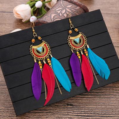 1 Pair Hook Earrings Bohemia Style Ethnic Synthetic Feather Exquisite Lady Boho