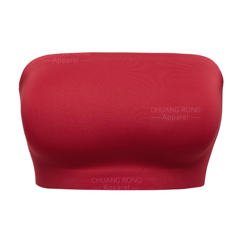 

Summer thin seamless strapless tube top underwear women s non-slip can not fall off, large breasts show small chest wrapping comfortable bra XL бордовий