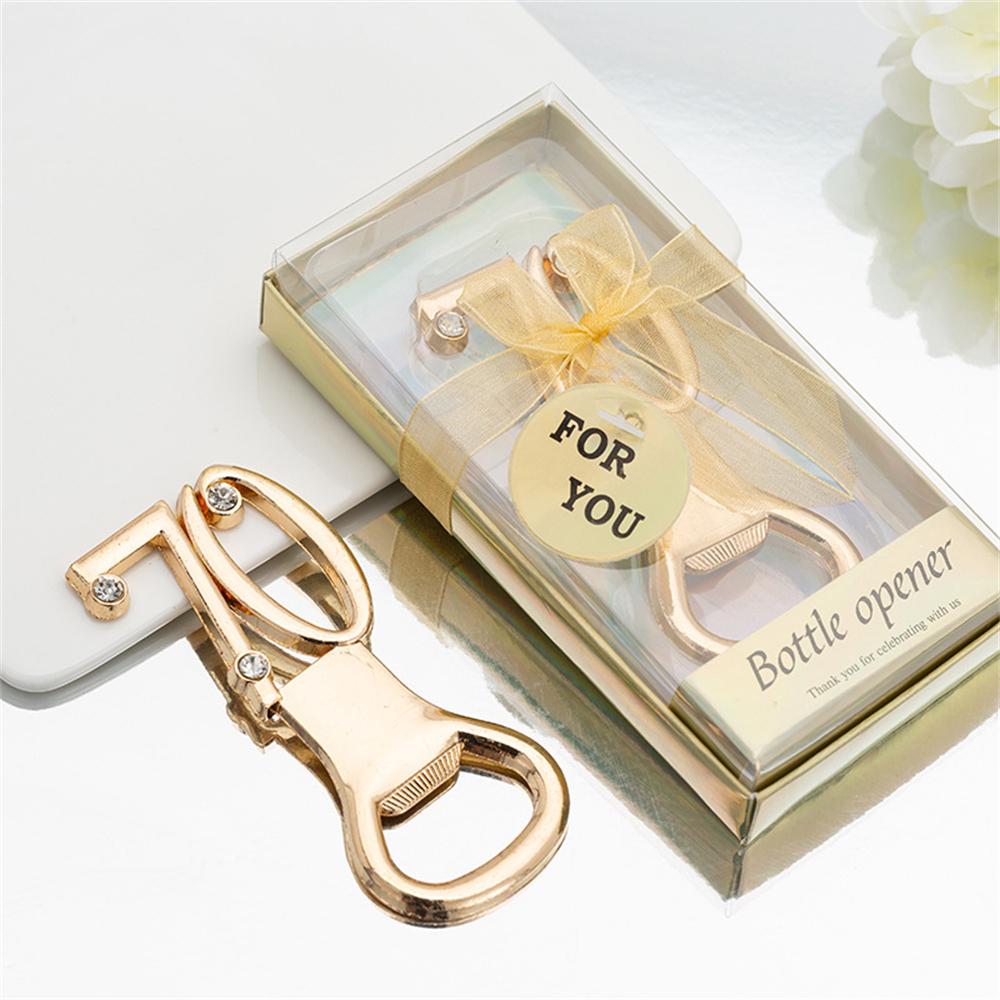 30pcs Golden Bottle Opener with Diamonds for 10/18/20/30/40/50/60/70/80th Birthday Party Decoration