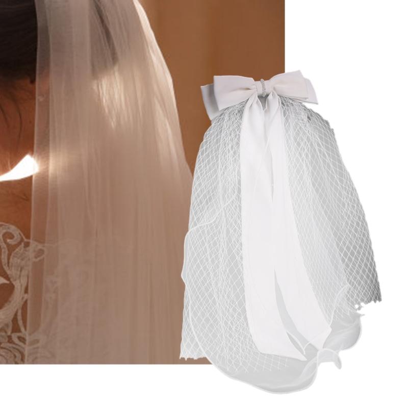 Ribbon Bowknot Long Tulle Marriage Bridal Veil with Fix Hair Clip for Marriage Wedding Celebration Party Accessories