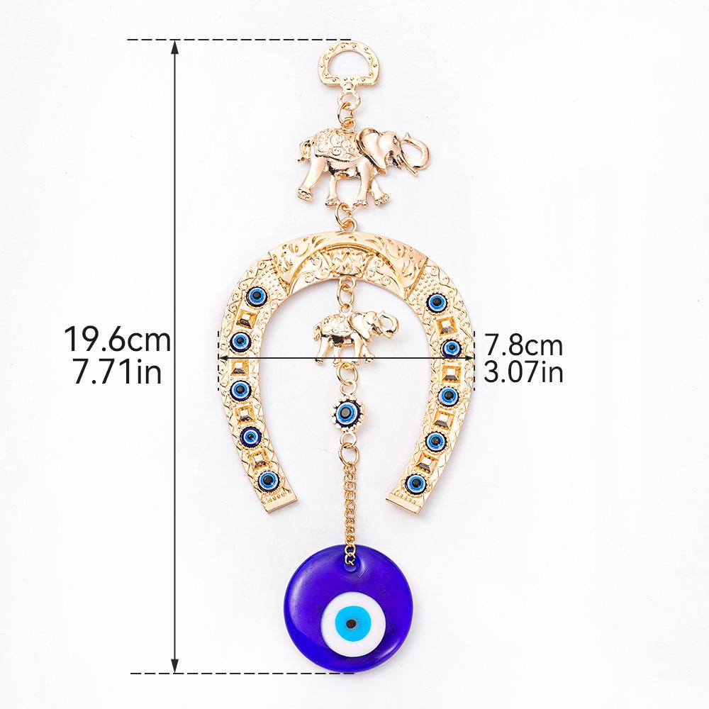 Turkish Blue Glass Eye Amulet Horseshoe With Elephant Ribbon Ethnic Wall Hanging Lucky Pendants Wind Chimes Home Car Decoration