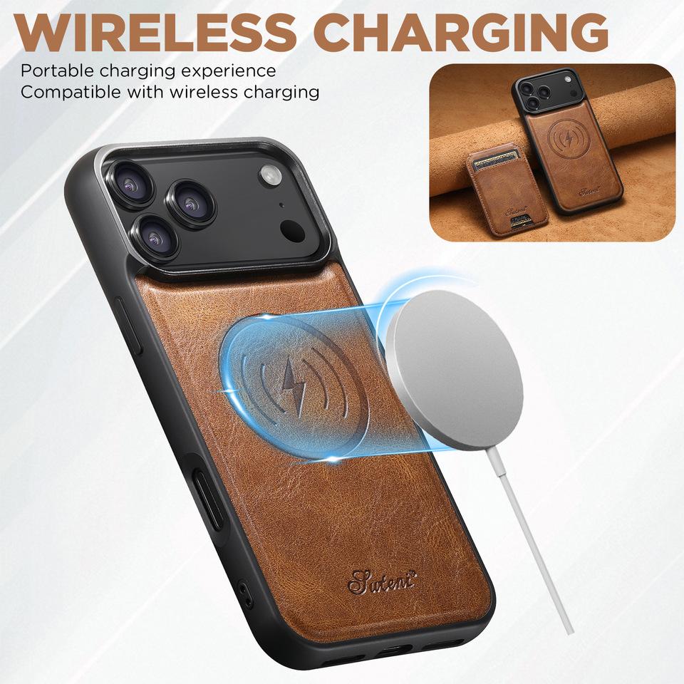 For Magsafe Case For iPhone 17 Pro Max 14 12 13 15 16 Pro Max Plus Leather Wallet Card Holder Slots Magnetic Back Cover K0026